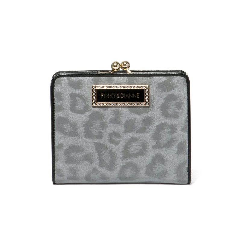 PINKY&DIANNEソフトレオパード 口金折り財布 グレー