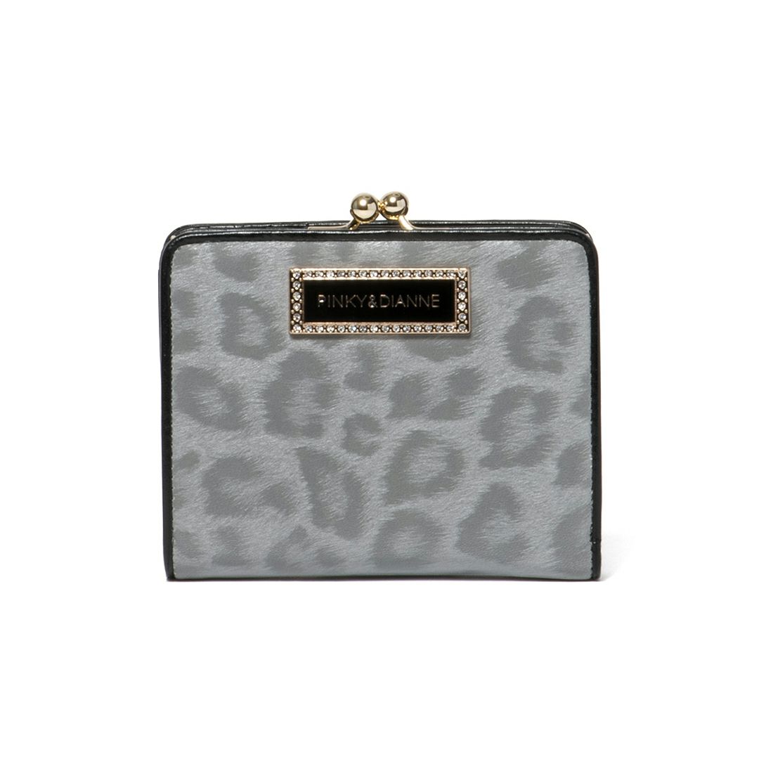 PINKY&DIANNEソフトレオパード 口金折り財布 グレー