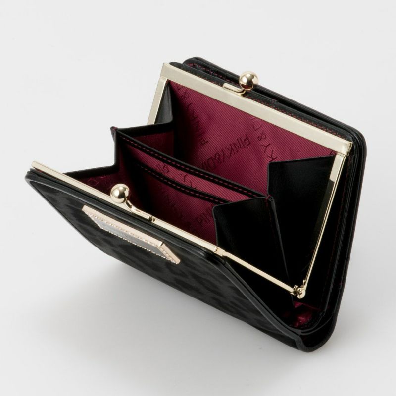 PINKY&DIANNEソフトレオパード 口金折り財布 ブラック