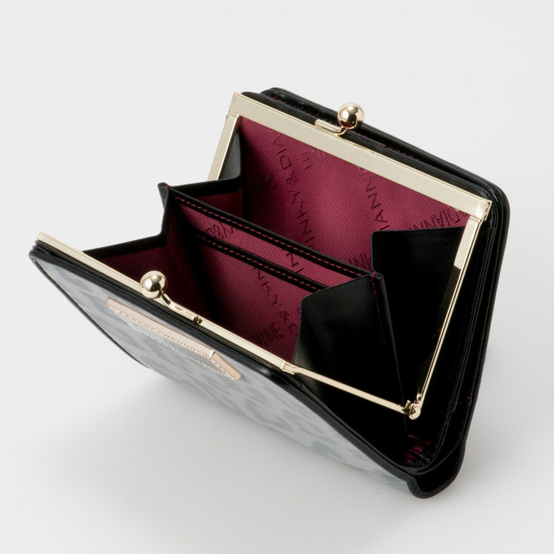 PINKY&DIANNEソフトレオパード 口金折り財布 グレー