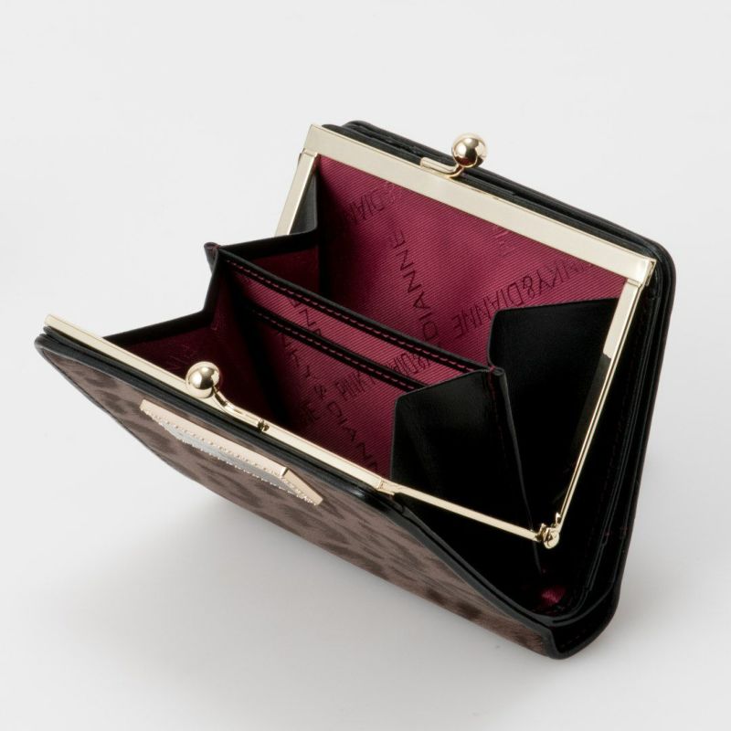 PINKY&DIANNEソフトレオパード 口金折り財布 ブラウン