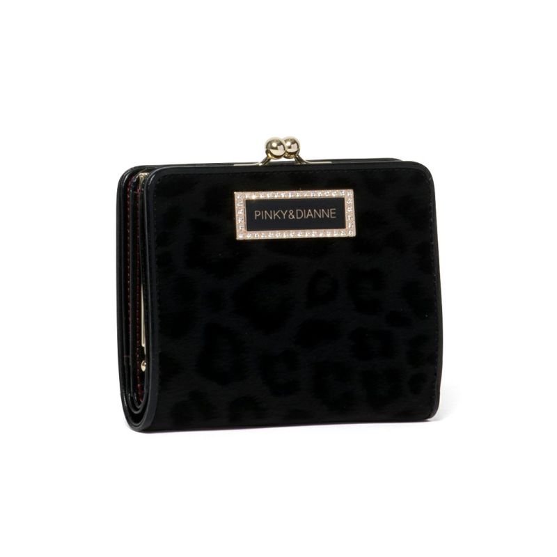 PINKY&DIANNEソフトレオパード 口金折り財布 ブラック