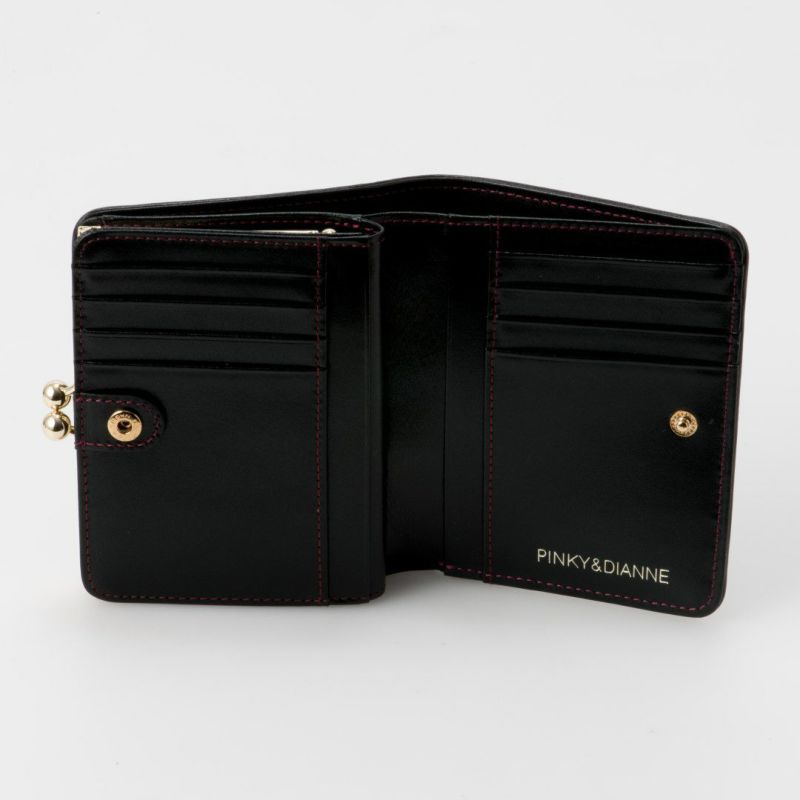 PINKY&DIANNEソフトレオパード 口金折り財布 ブラック
