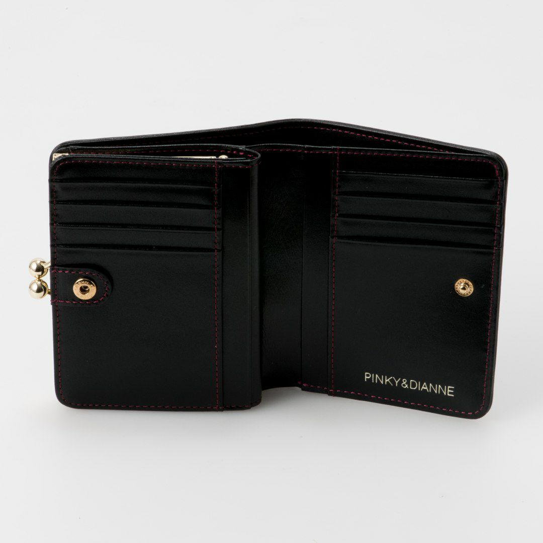PINKY&DIANNEソフトレオパード 口金折り財布 ブラック