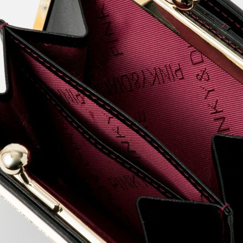 PINKY&DIANNEソフトレオパード 口金折り財布 ブラック